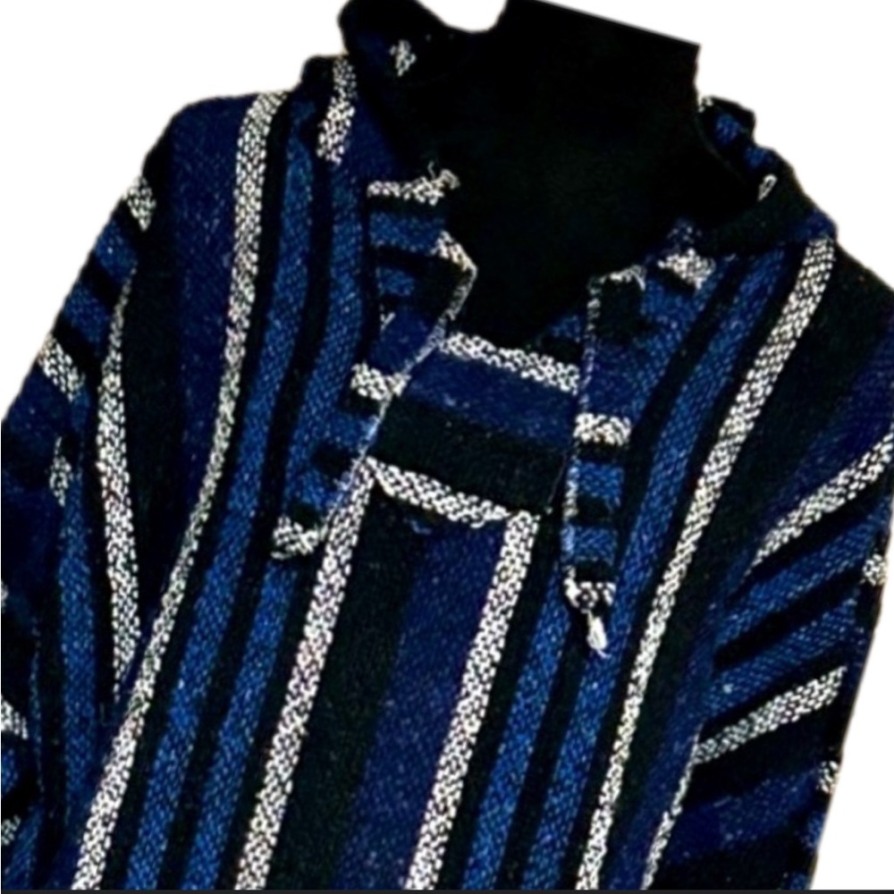 Vintage 1990’s Vel -Mex Striped Blue White & Black Baja Hoodie